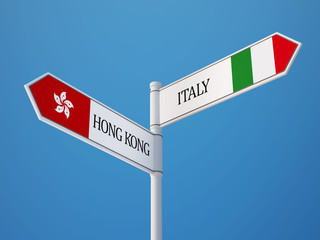 Italy Hong Kong  Sign Flags Concept