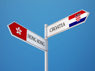 Croatia. Hong Kong  Sign Flags Concept