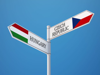 Czech Republic Hungary  Sign Flags Concept