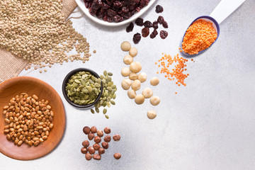 Assorted grains, dried fruit and nuts