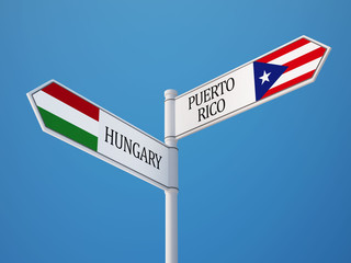 Puerto Rico Hungary  Sign Flags Concept