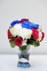 Bright blue and red bouquet