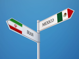 Mexico. Iran  Sign Flags Concept