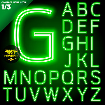 Abstract neon tube alphabet for light board. Green Compact light