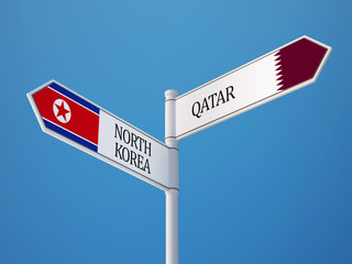 Qatar North Korea  Sign Flags Concept