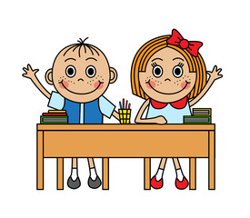 Cartoon children sitting at school desk