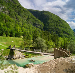 Mostek na rzece Soca,Alpy Julijskie,Słowenia