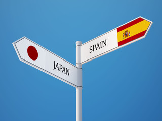 Spain Japan  Sign Flags Concept
