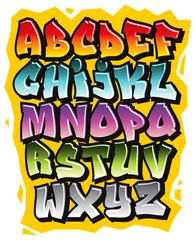 Foto auf Acrylglas Graffiti Cartoon-Comic-Graffiti-Doodle-Schriftart-Alphabet. Vektor