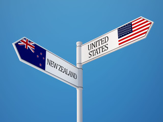 United States New Zealand  Sign Flags Concept