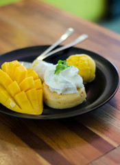 Mango, mango pudding, mango ice cream with sticky rice