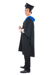 happy asian young male graduate with white background