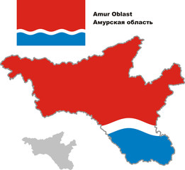 Fototapeta premium outline map of Amur Oblast with flag
