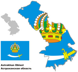 outline map of Astrakhan Oblast with flag