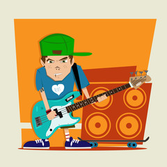 Obraz premium Punk rock boy basista Ilustracja
