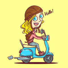 Cute Scooter Girl Illustration