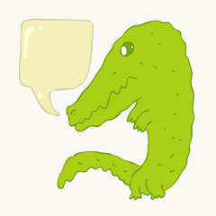 crocodile with voice bubble vector illustration, hand drawn