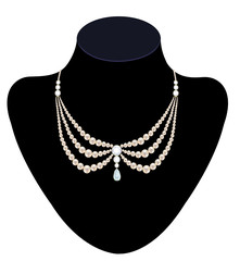 Pearl necklace with diamonds - 66644753