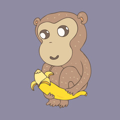 cute cartoon monkey with banana, vector illustration