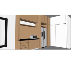 sketch design of interior kitchen ,vector 