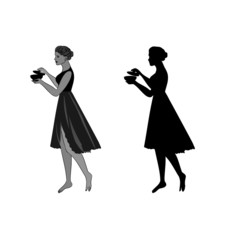 Silhouette of a girl with a bowl vector illustration