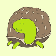cartoon character turtle vector illustration, hand drawn