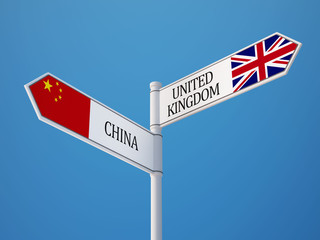 United Kingdom China  Sign Flags Concept