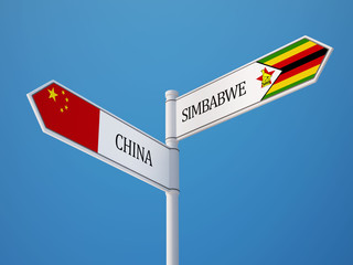 Zimbabwe China  Sign Flags Concept