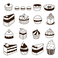Vector hand drawn cakes, tarts, cupcakes, desserts, bakery