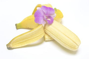 Banana, one decorated with orchids.