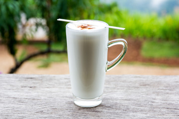 Fresh milk drinks on wodeen table