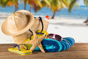 Close-up of summer accessories.