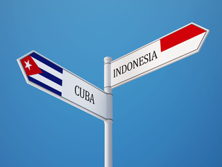 Indonesia Cuba  Sign Flags Concept