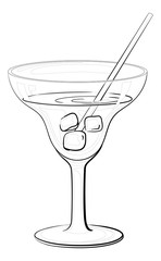 Glass with ice and drink black contours