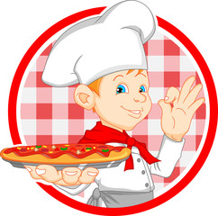boy chef cartoon holding pizza