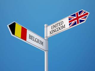 United Kingdom Belgium  Sign Flags Concept