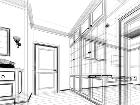 abstract sketch design of interior walk-in closet 