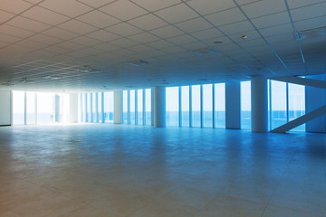 Empty hall with windows, sea view