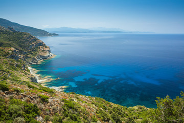 Fototapeta na wymiar The coast of Cap Corse near Minerviu in Corsica