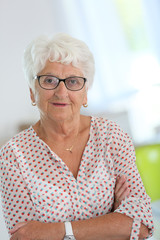 Portrait of elderly woman with white hair