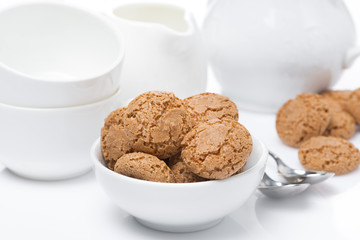 Italian cookies amaretti and crockery for teatime