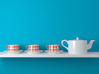 White teapot and cups.