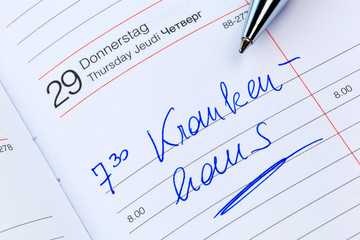 Eintrag im Kalender: Krankenhaus
