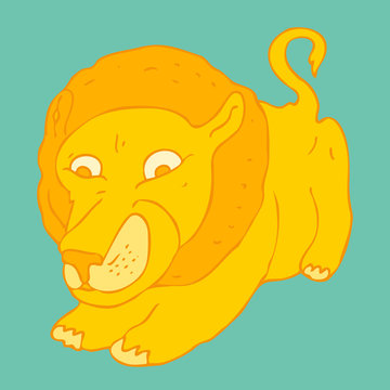 Cute lion cartoon vector illustration, hand drawn