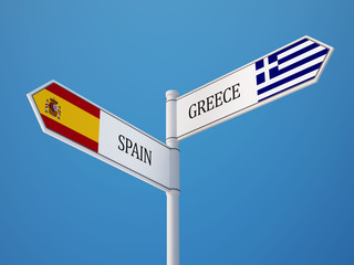 Spain Greece  Sign Flags Concept