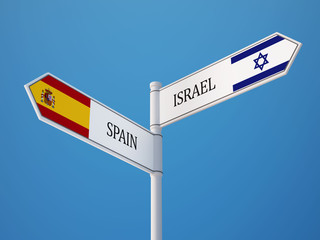 Spain Israel  Sign Flags Concept