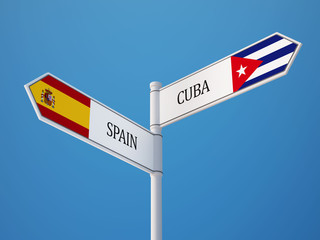 Spain Cuba  Sign Flags Concept