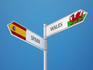 Wales Spain  Sign Flags Concept