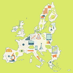 Map of European Union with technology icons