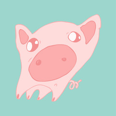 funny piglet surprised vector illustration, hand drawn